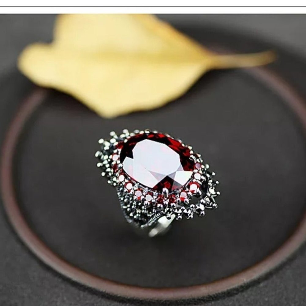 Sterling Silver Red Crystal CZ Ring - Picture 3 of 10